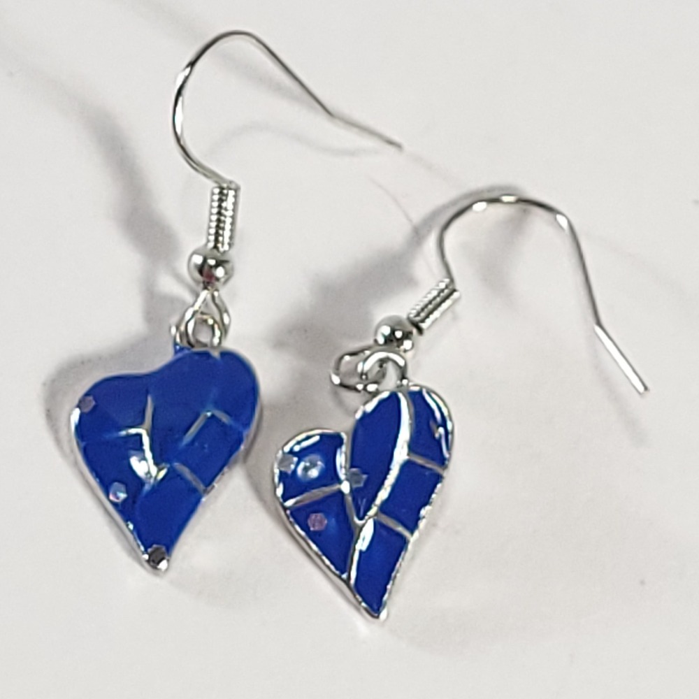 Blue Heart Enamel Drop Earrings Blue Mosaic‎ Glitter Fishhook Dangle Jewelry
